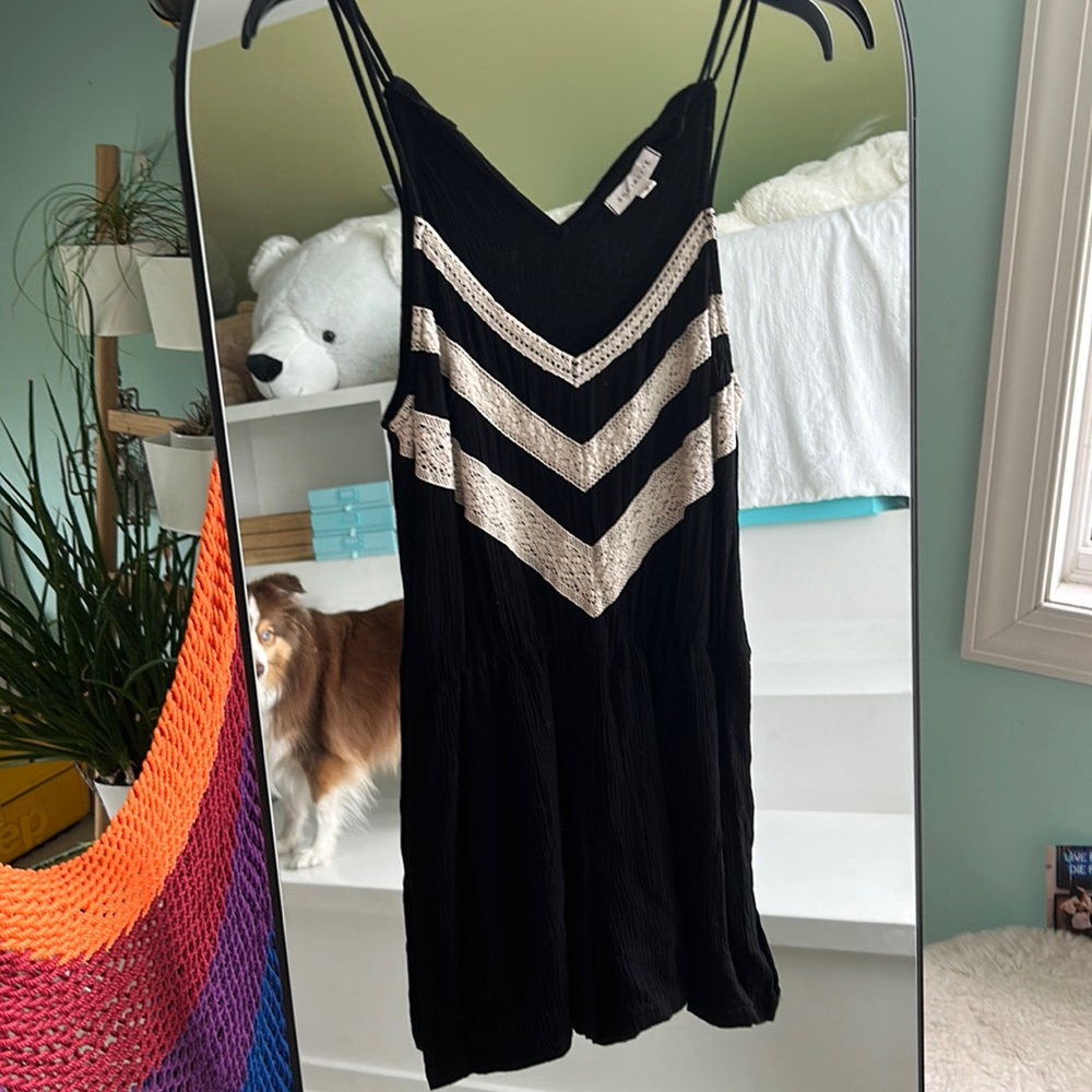 Black and white lace detail spaghetti strap short romper